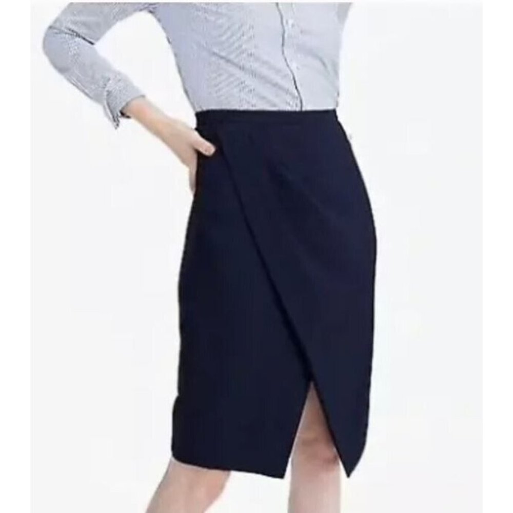 {J Crew} 365 Skirt Womens 8 Asymmetrical Pencil Skirt Everyday Wool Black Lined
